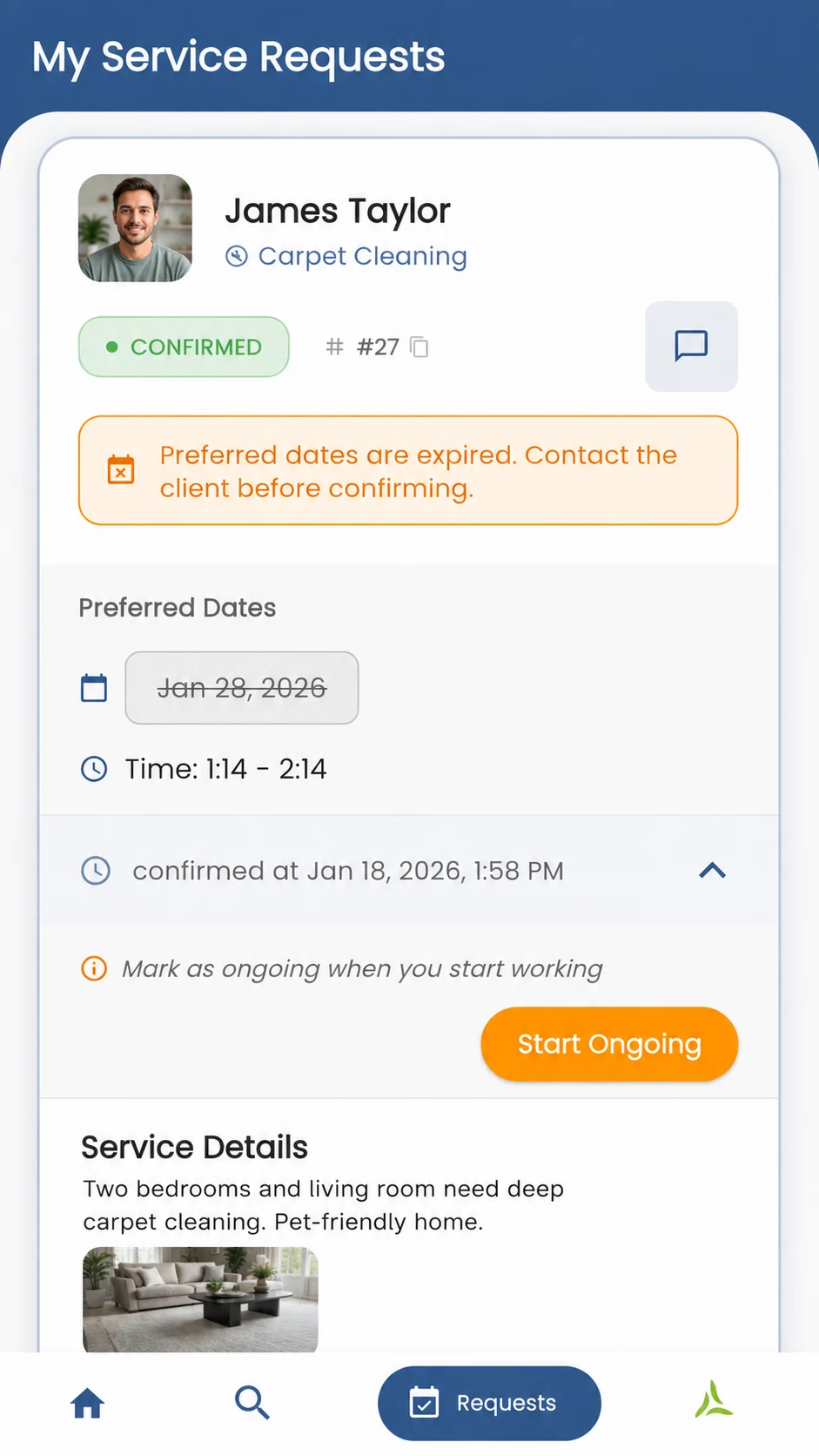 GoFix provider service request details