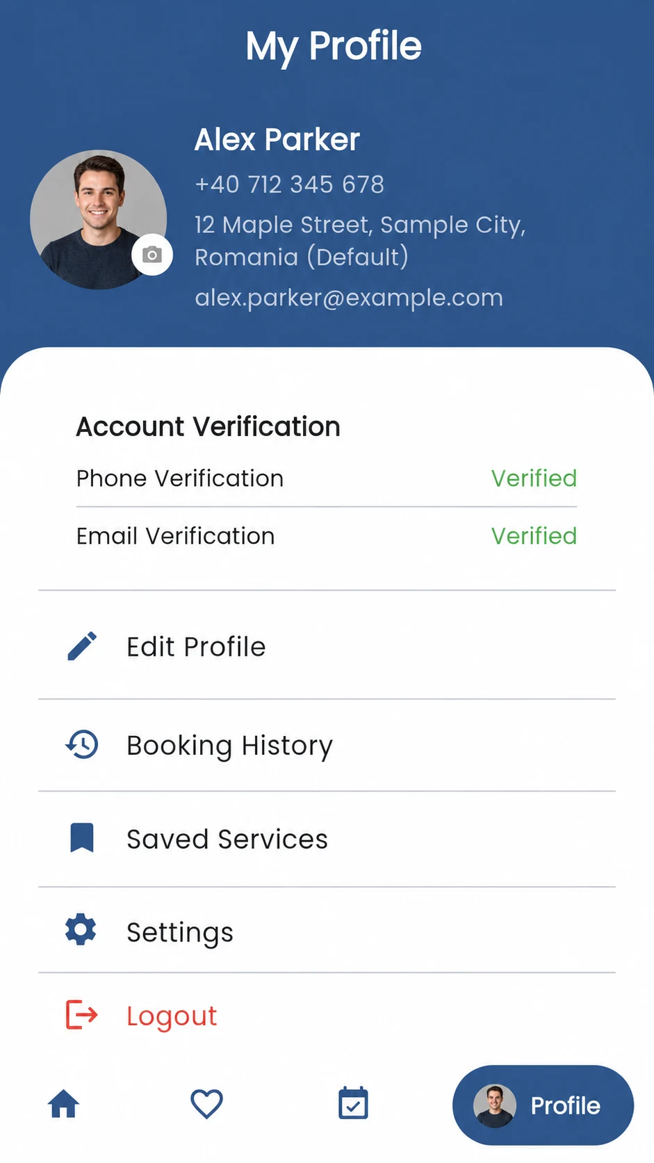 GoFix user profile and account options