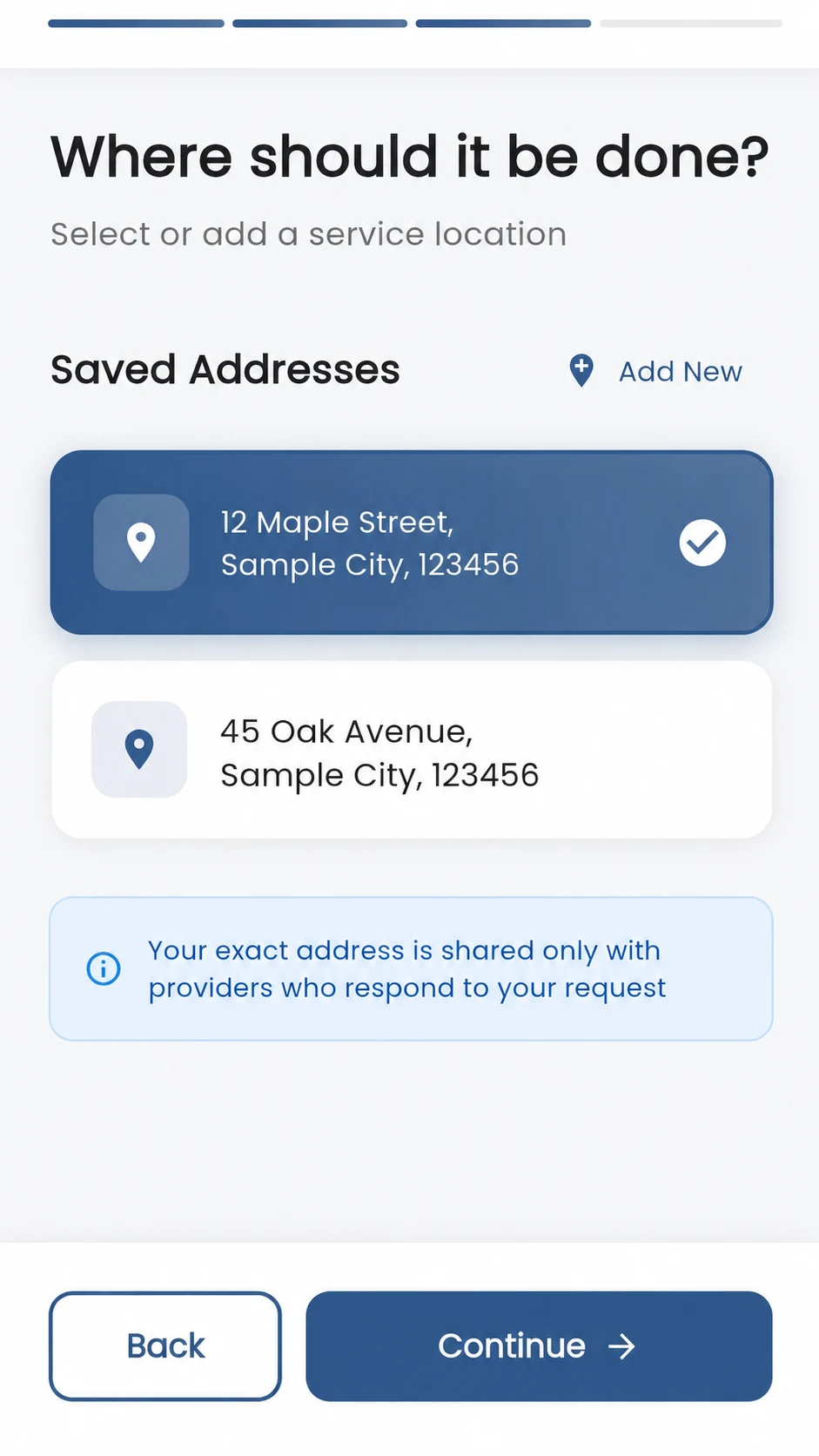 GoFix user service-location selection step