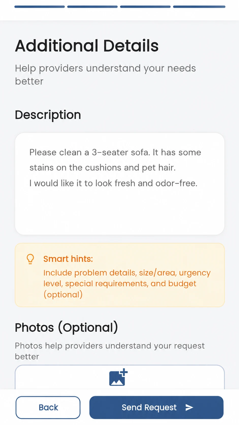 GoFix user service-request details step