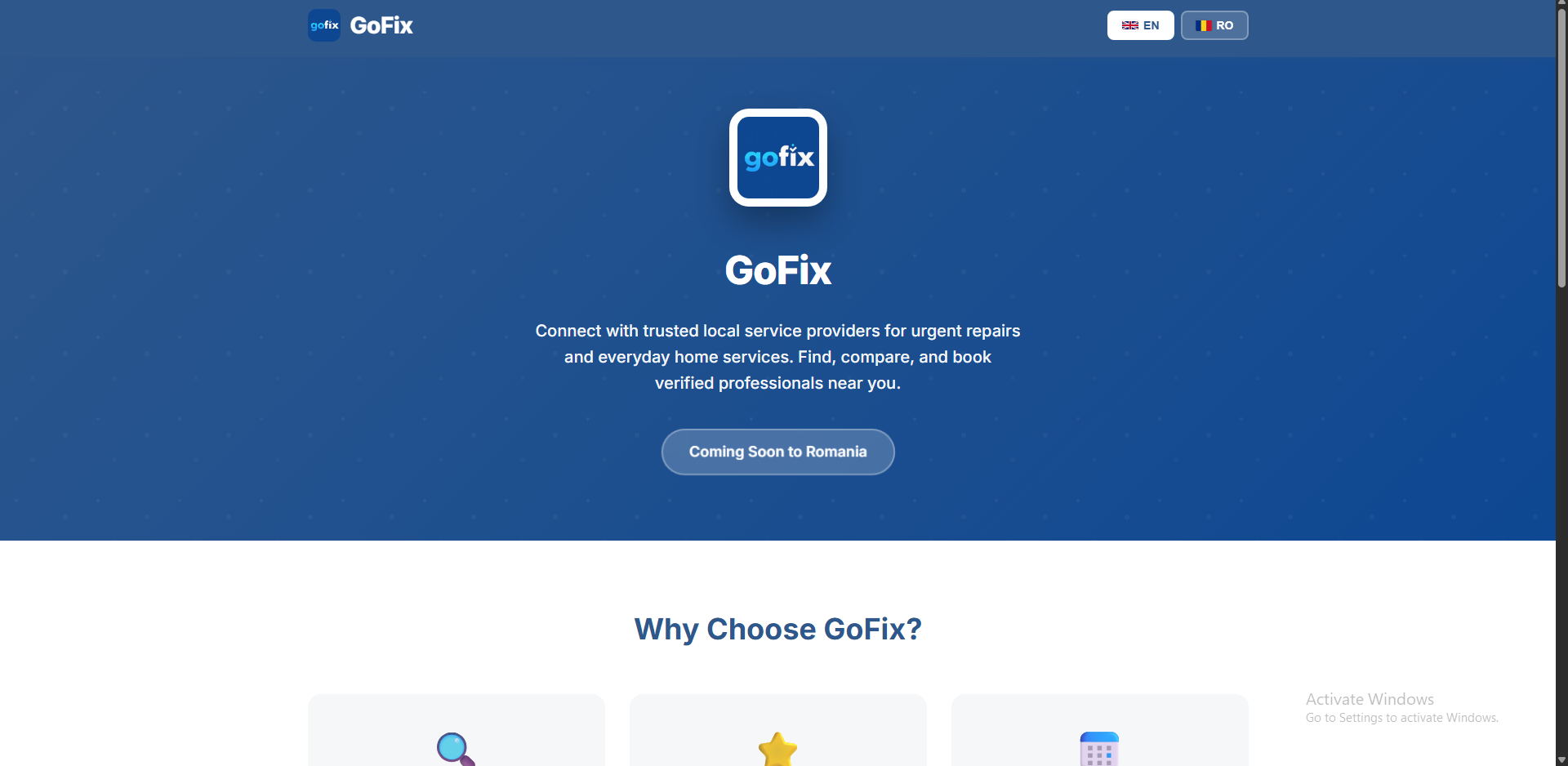GoFix informational website home page