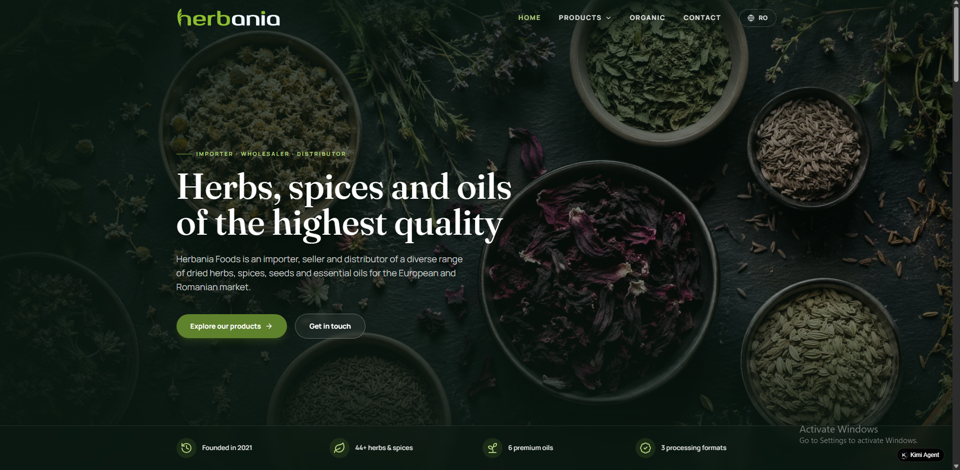 Herbania Foods herbs, spices, and oils website home page