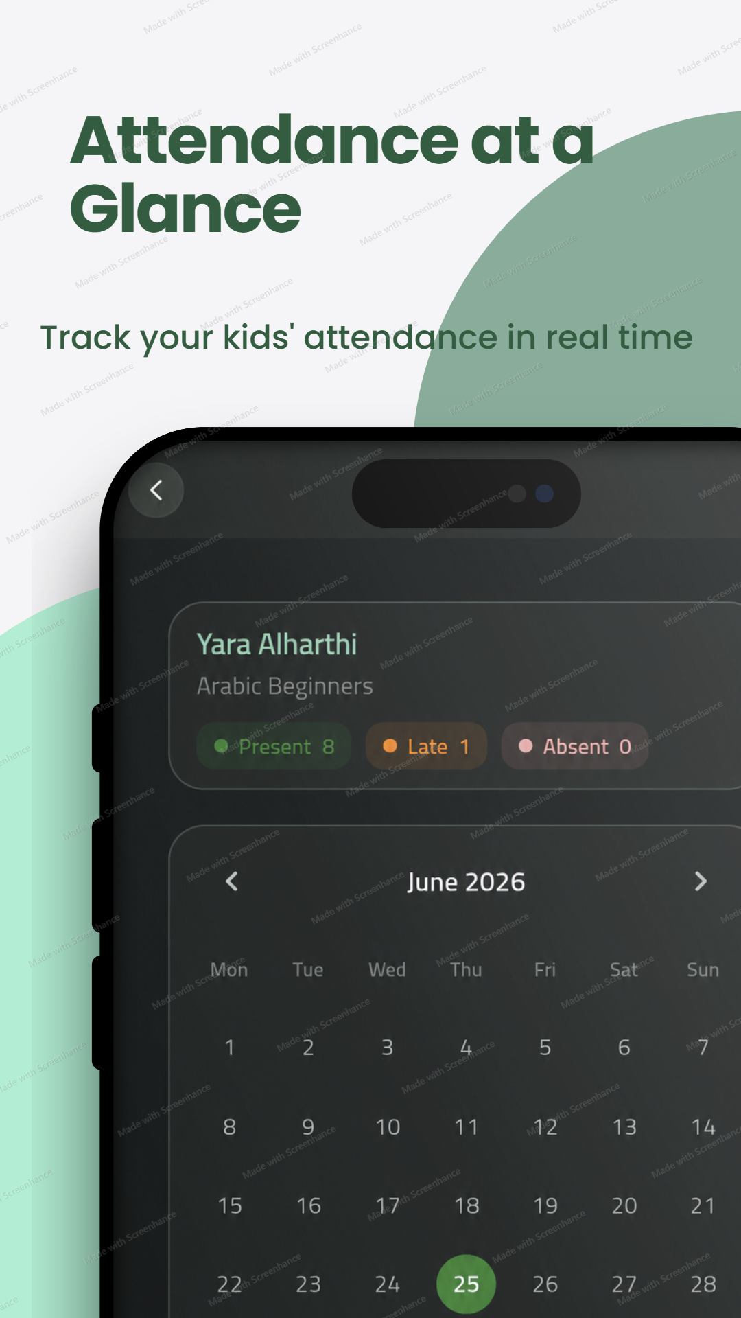 Taibah Kids attendance calendar experience